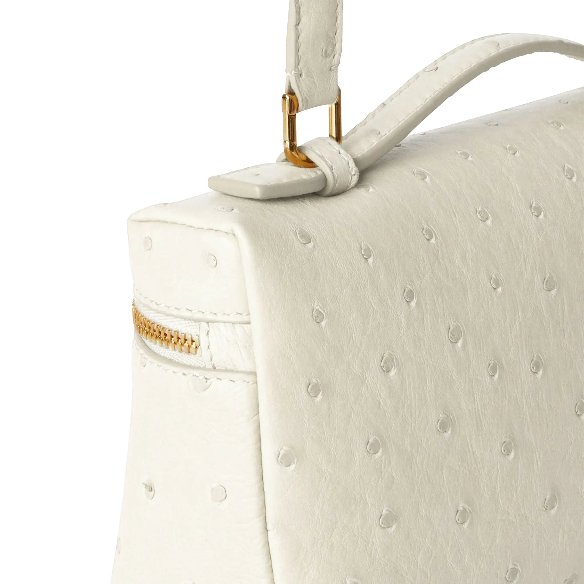 Detailed Back View of Loro Piana Extra Pocket L19 Ostrich Leather Whisper White Sun Gold Shoulder Bag FAN4199_108U